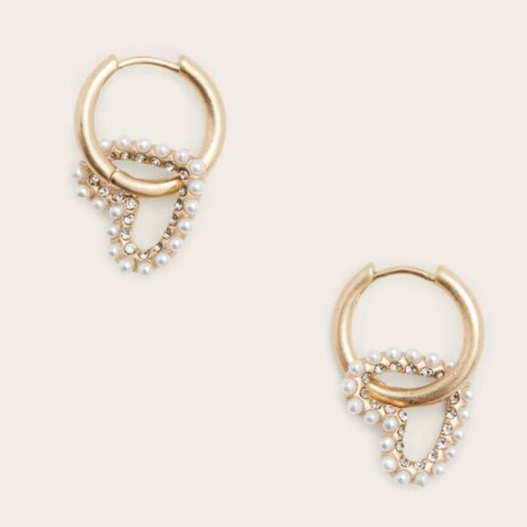 All-Saints Vida Heart Bead Embellished Hoop Earrings - Picture 1 of 10